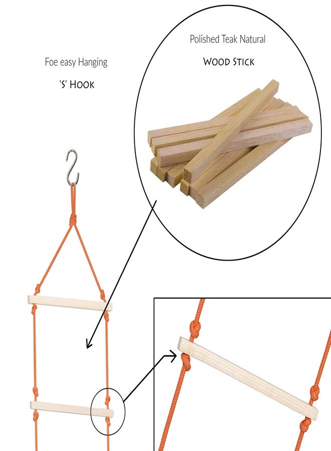 BOFFLE Rope Ladder| Climbing Stairs for Kids | Wooden Scales for Kids for Physical Activity | Indoor Outdoor Games for Kids 3 to 10 Years (Orange) - Image 4